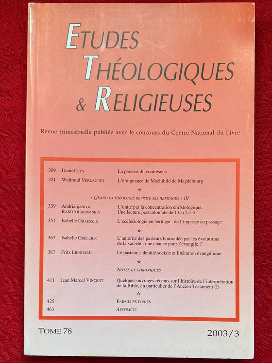 Etudes Théologiques et Religieuses 2003/3