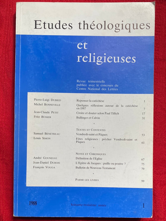 Etudes Théologiques et Religieuses 1988/1