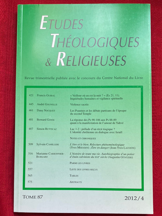 Etudes Théologiques et Religieuses 2012/4