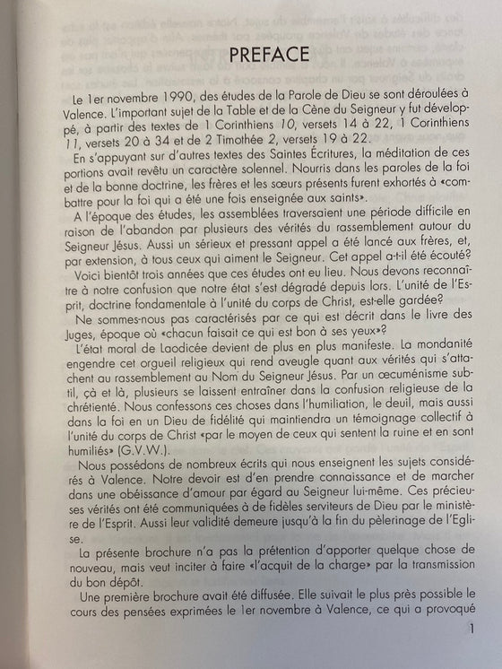 La table et la cène du Seigneur et le lieu de rassemblement des croyants