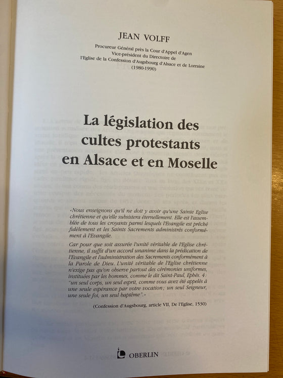 La législation des cultes protestants en Alsace et en Moselle