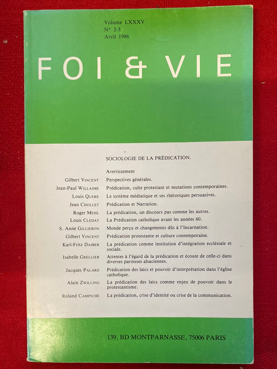 Foi et Vie - 2-3 Avril 1986