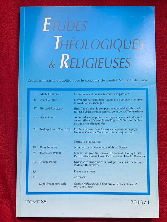 Etudes Théologiques et Religieuses 2013/1