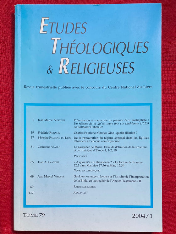 Etudes Théologiques et Religieuses 2004/1