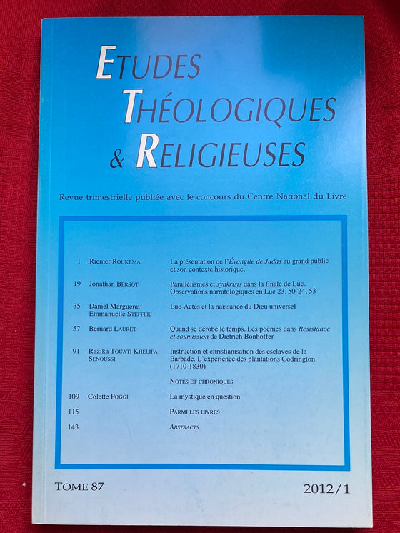Etudes Théologiques et Religieuses 2012/1