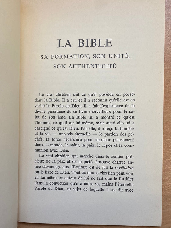 La Bible: sa formation, son unité, son authenticité