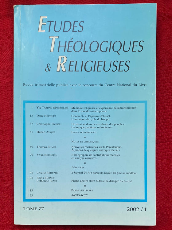 Etudes Théologiques et Religieuses 2002/1