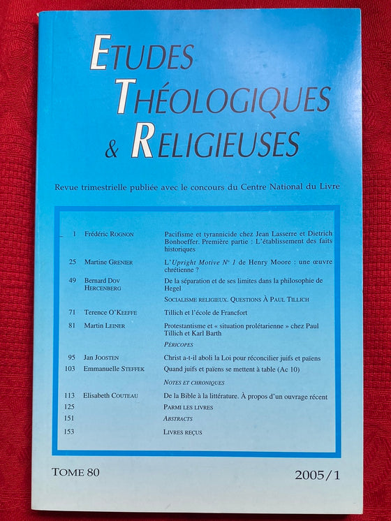 Etudes Théologiques et Religieuses 2005/1