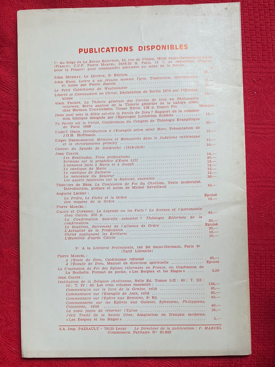 La Revue réformée # 123 septembre 1980