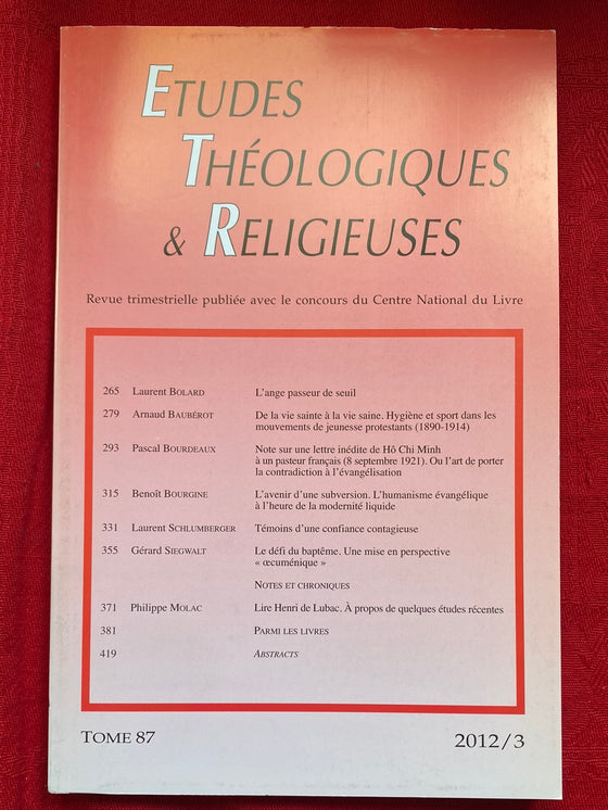 Etudes Théologiques et Religieuses 2012/3