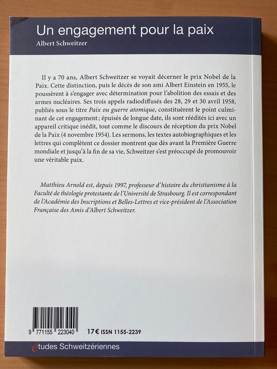 Un engagement pour la paix: Albert Schweitzer - Etudes Schweitzériennes n.14