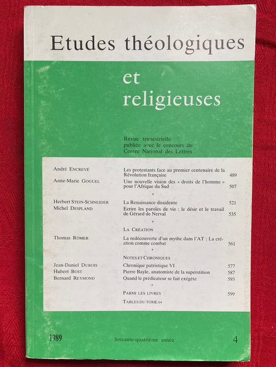 Etudes Théologiques et Religieuses 1989/4
