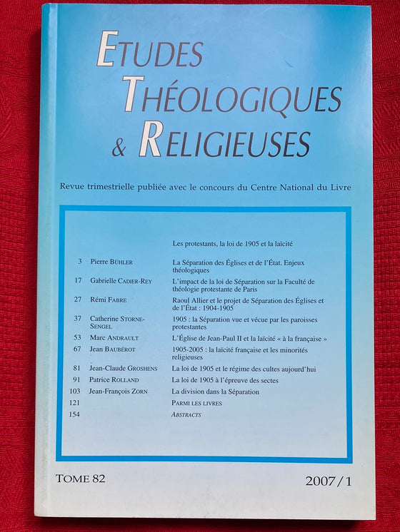 Etudes Théologiques et Religieuses 2007/1