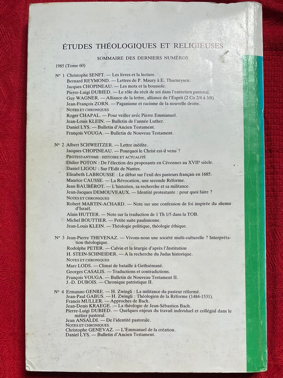 Etudes Théologiques et Religieuses 1986/4