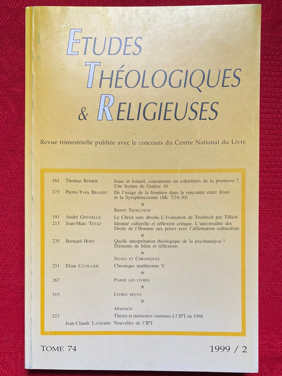 Etudes Théologiques et Religieuses 1999/2