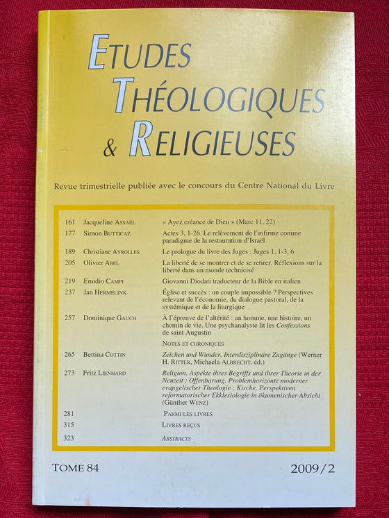 Etudes Théologiques et Religieuses 2009/2