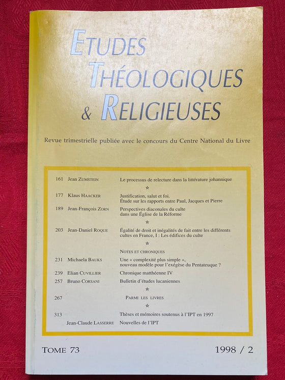 Etudes Théologiques et Religieuses 1998/2