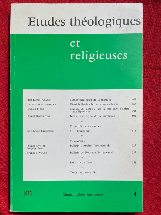 Etudes Théologiques et Religieuses 1983/4