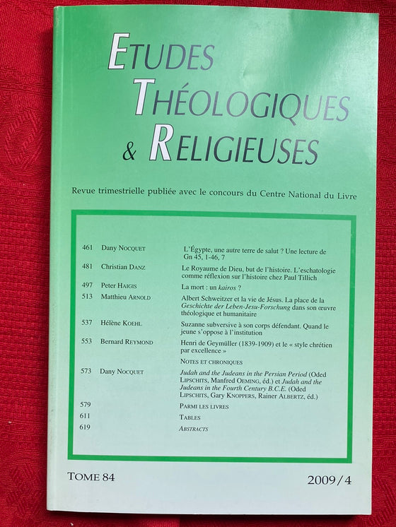 Etudes Théologiques et Religieuses 2009/4