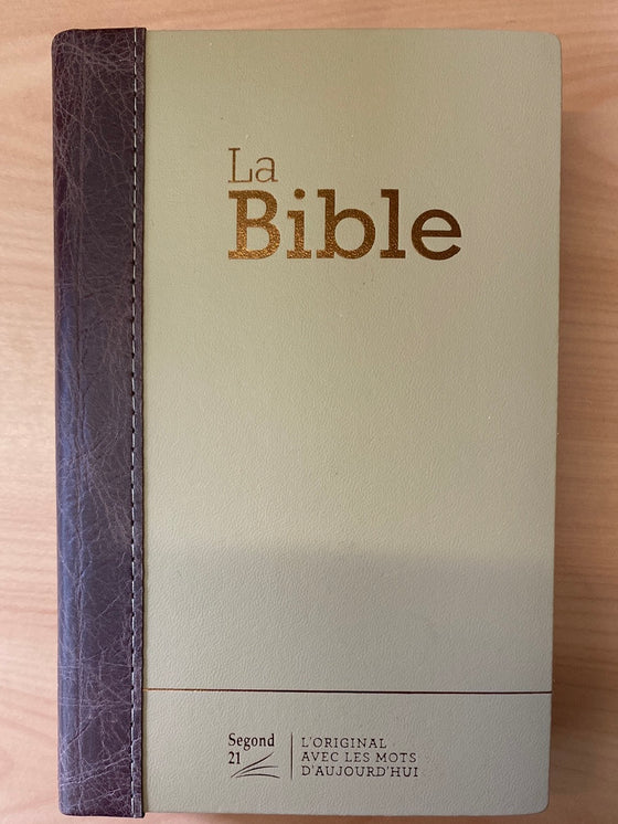 Bible Segond 21 compacte premium praliné-chocolat cuir semi-rigide Tranche dorée avec onglets (bon état!)