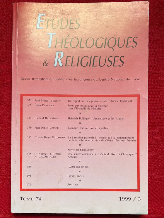 Etudes Théologiques et Religieuses 1999/3