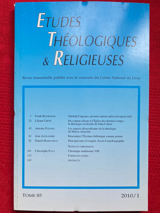 Etudes Théologiques et Religieuses 2010/1