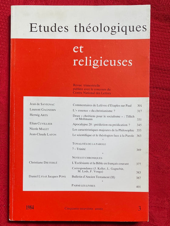 Etudes Théologiques et Religieuses 1984/3