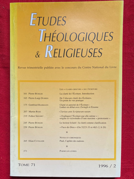 Etudes Théologiques et Religieuses 1996/2