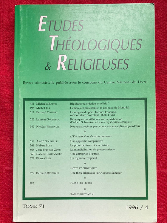 Etudes Théologiques et Religieuses 1996/4