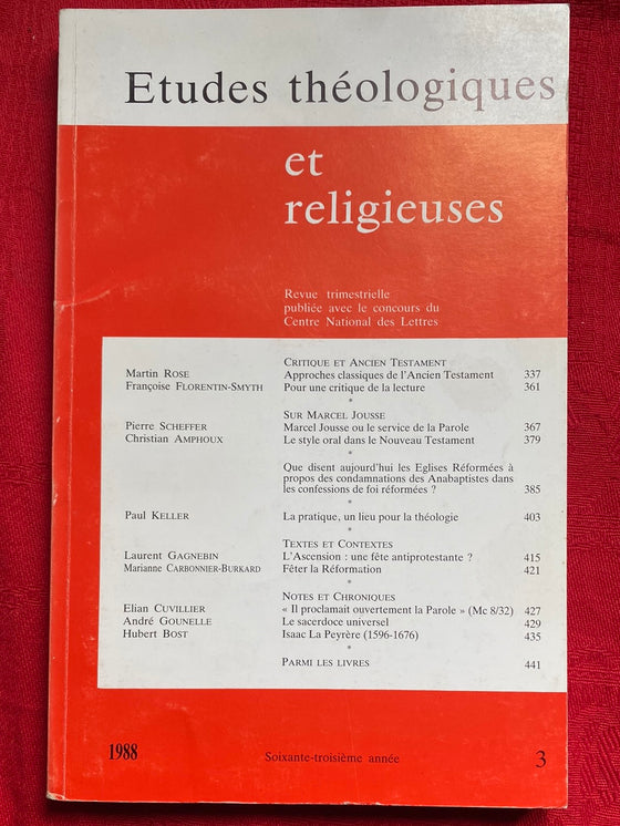 Etudes Théologiques et Religieuses 1988/3