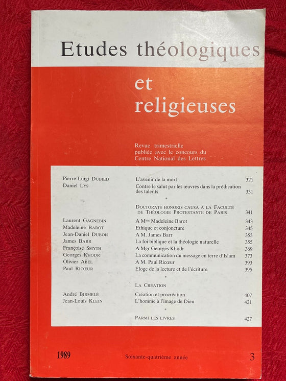 Etudes Théologiques et Religieuses 1989/3