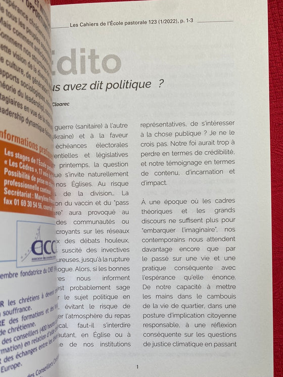 Les cahiers de l’école pastorale #123 1er trimestre 2022