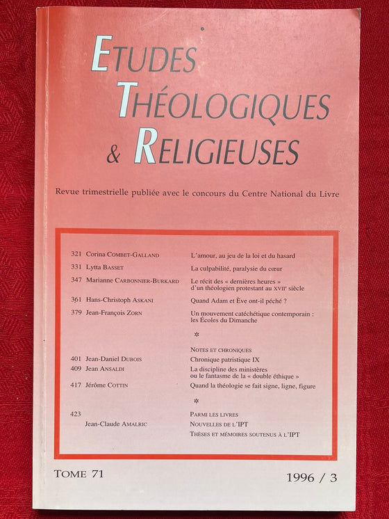 Etudes Théologiques et Religieuses 1996/3