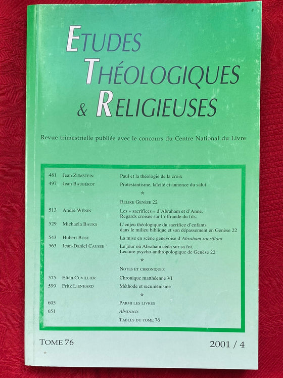 Etudes Théologiques et Religieuses 2001/4