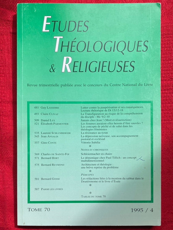 Etudes Théologiques et Religieuses 1995/4