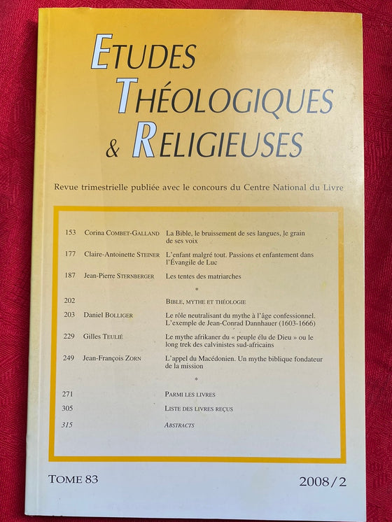 Etudes Théologiques et Religieuses 2008/2