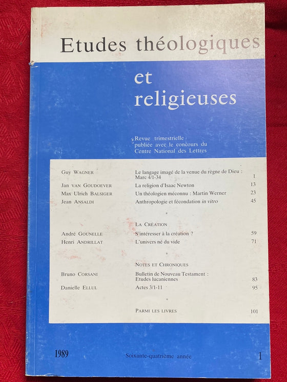 Etudes Théologiques et Religieuses 1989/1