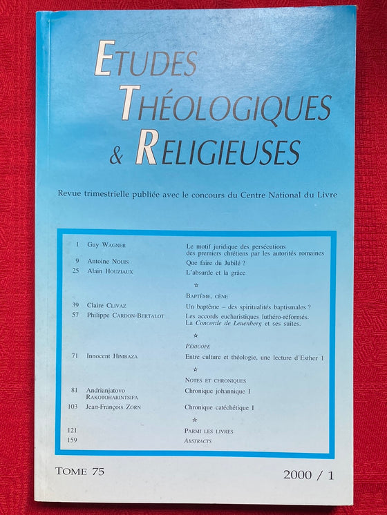 Etudes Théologiques et Religieuses 2000/1