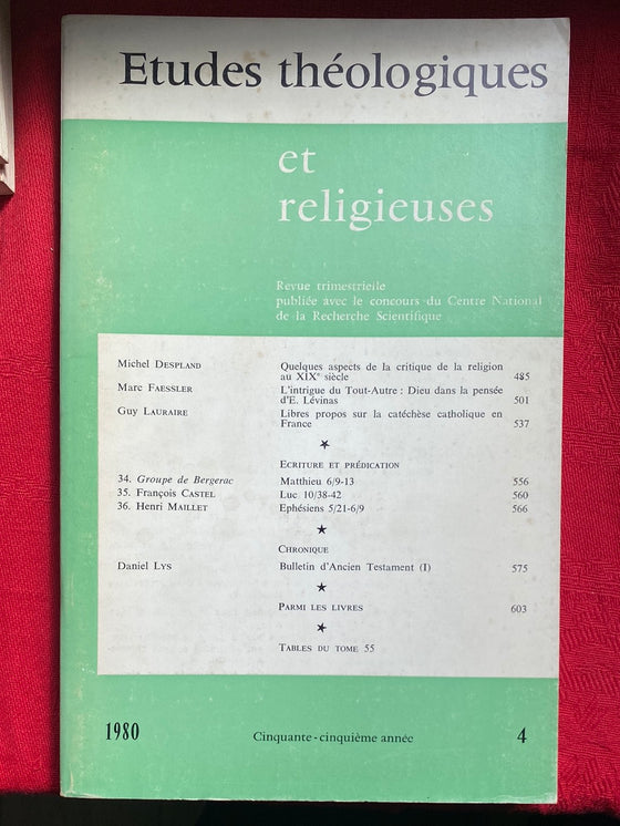 Etudes Théologiques et Religieuses 1980/4