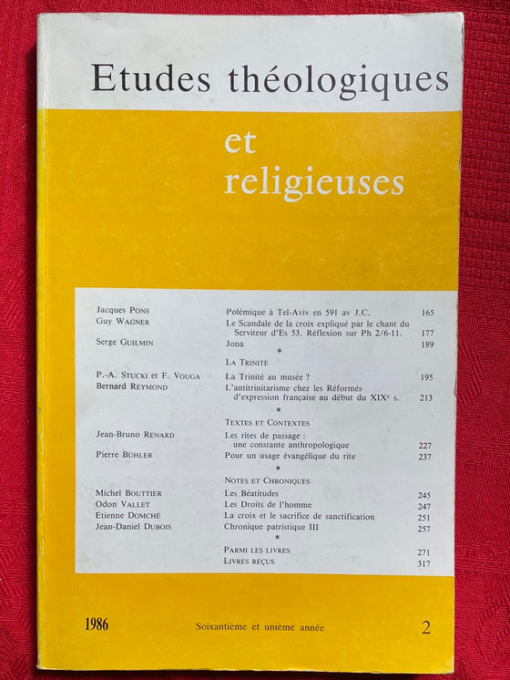 Etudes Théologiques et Religieuses 1986/2