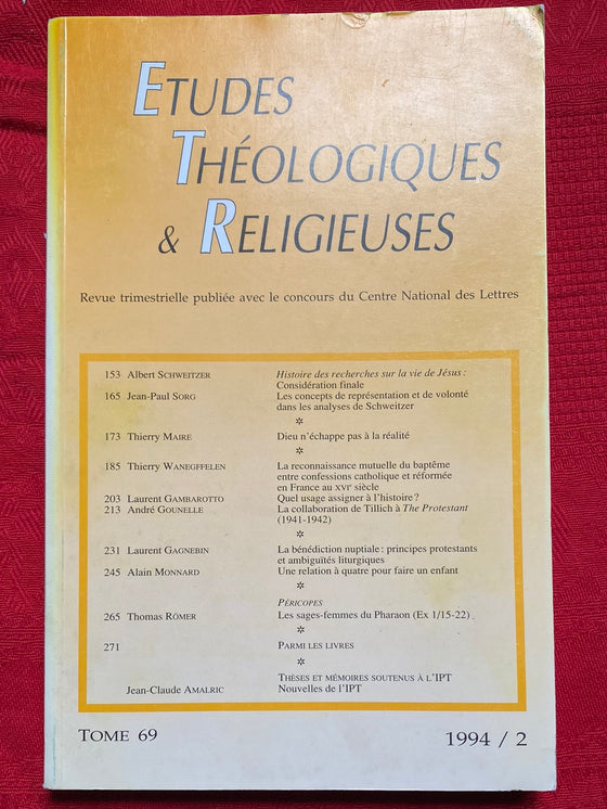 Etudes Théologiques et Religieuses 1994/2
