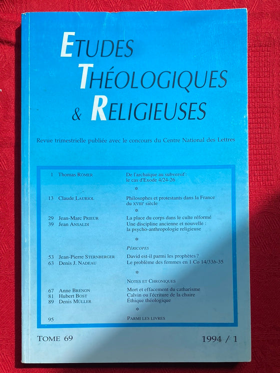 Etudes Théologiques et Religieuses 1994/1