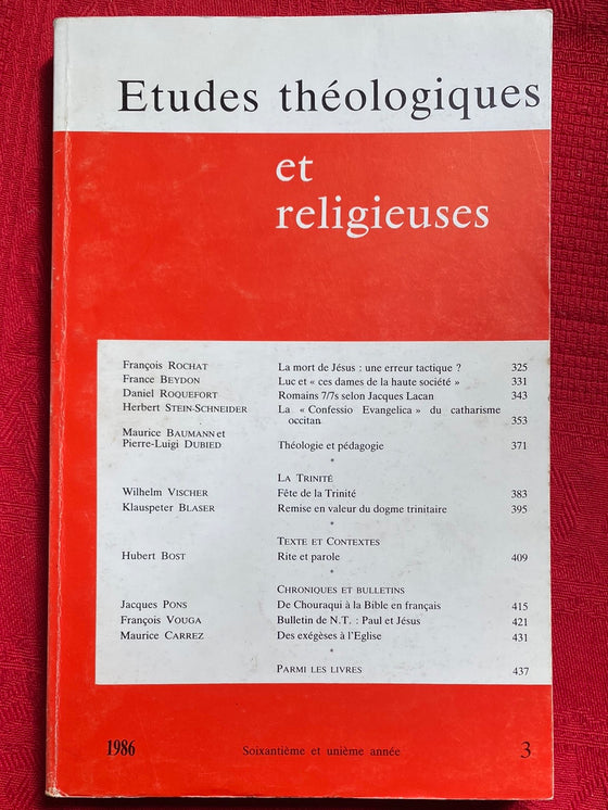 Etudes Théologiques et Religieuses 1986/3