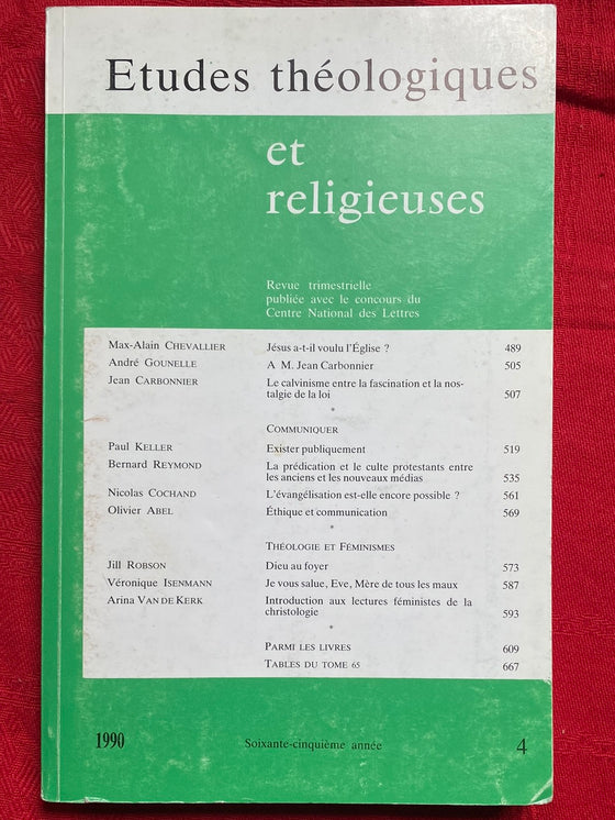 Etudes Théologiques et Religieuses 1990/4