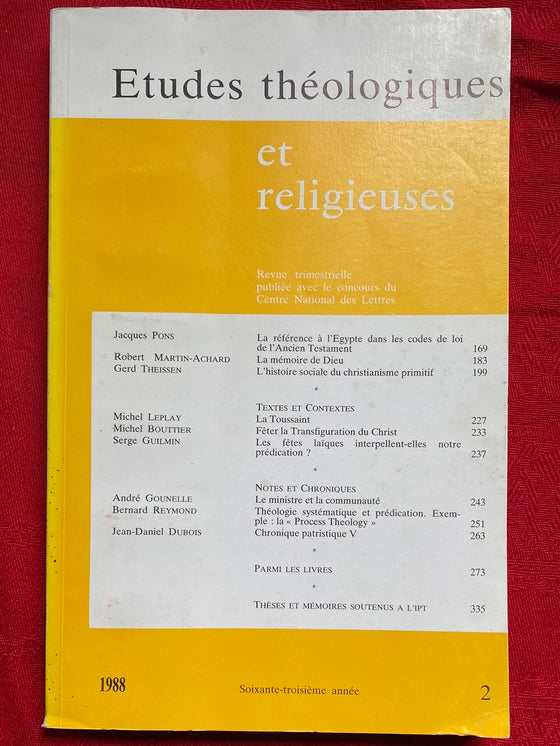 Etudes Théologiques et Religieuses 1988/2