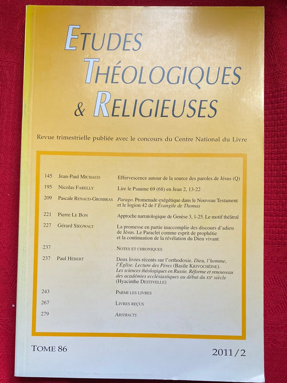 Etudes Théologiques et Religieuses 2011/2