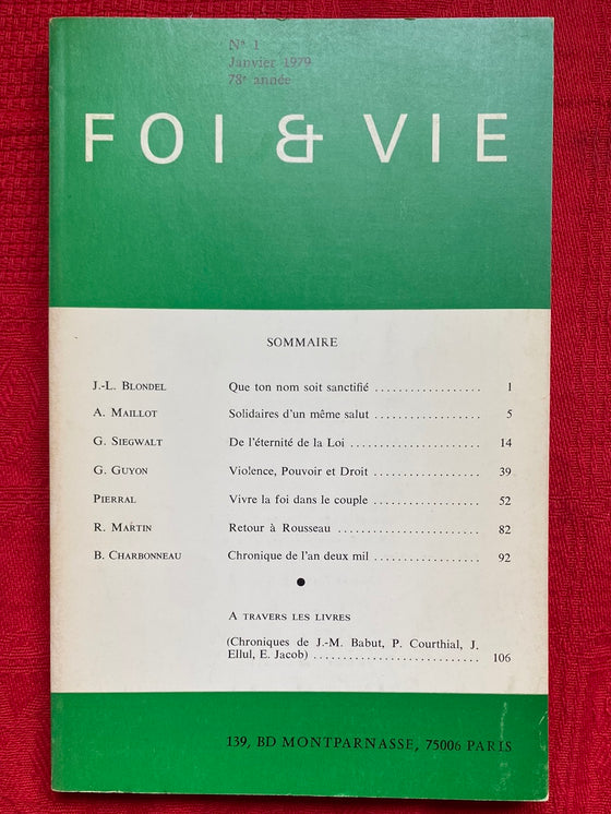 Foi et Vie 1 Janvier 1979