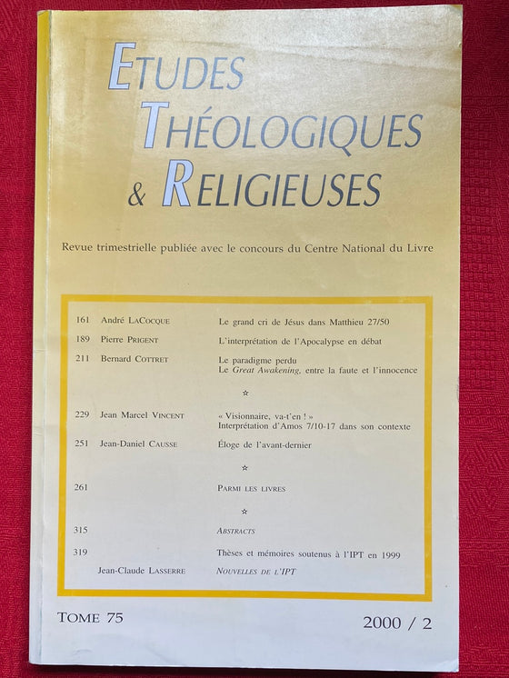 Etudes Théologiques et Religieuses 2000/2