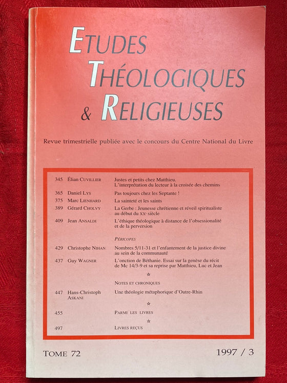 Etudes Théologiques et Religieuses 1997/3