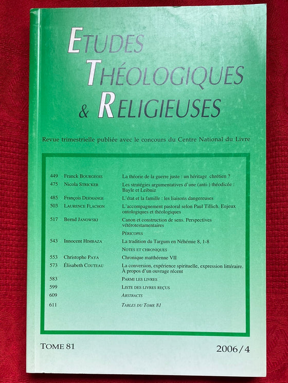 Etudes Théologiques et Religieuses 2006/4